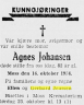Agnes Johansen - dødsannonse - Moss Avis 1954