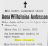 Anna Wilhelmina Andersson - dødsnotis